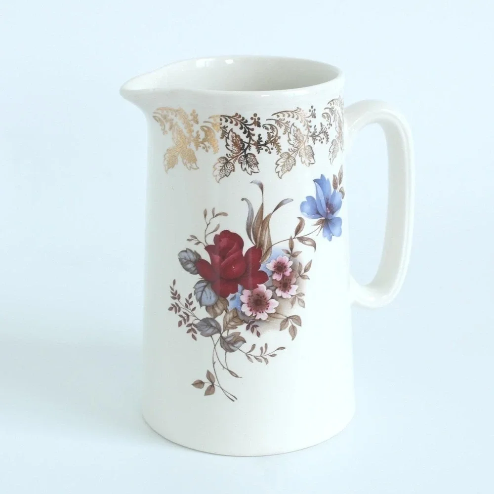 Lord Nelson Pottery Ceramic Pitcher Gold Filigree Cream England 6.5in 1972‎